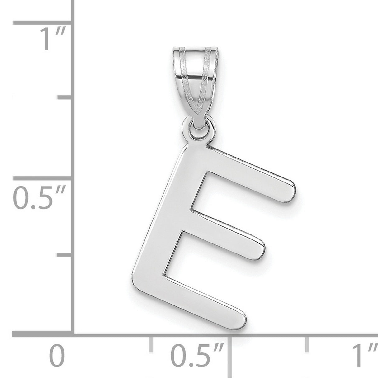 Polished Bubble Letter E Initial Charm Pendant in Real 14k White Gold