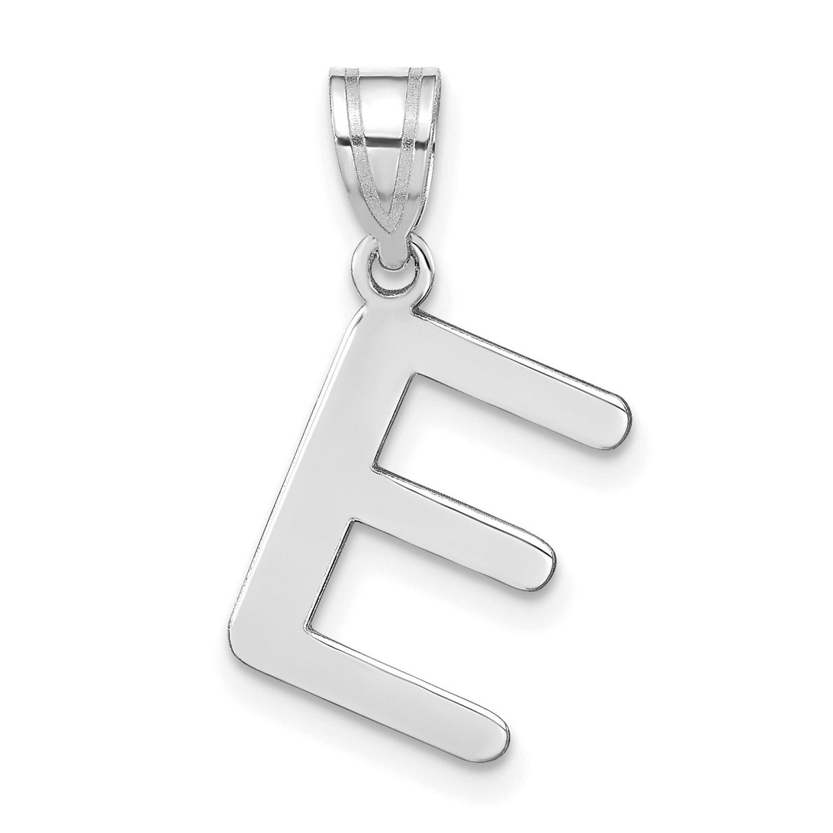 Polished Bubble Letter E Initial Charm Pendant in Real 14k White Gold