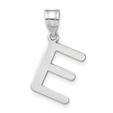 Polished Bubble Letter E Initial Charm Pendant in Real 14k White Gold
