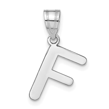 14k White Gold Initial F Pendant Charm, Polished Block Letter Design, Alphabet Jewelry for Women or Unisex