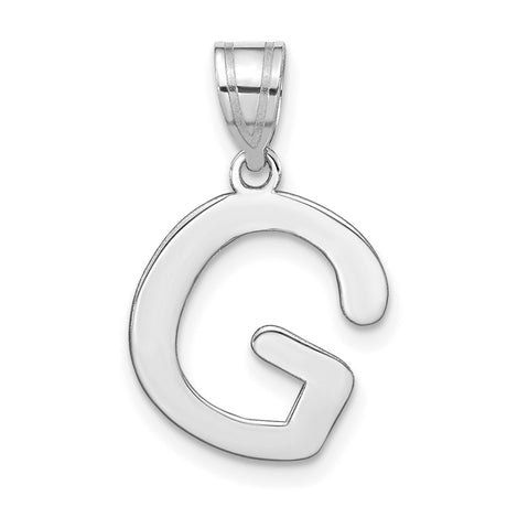 14k White Gold Initial G Pendant, Polished Script Letter Charm for Women or Unisex Wear