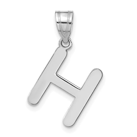 14k White Gold Initial H Pendant, Block Letter Polished Alphabet Charm for Women or Unisex