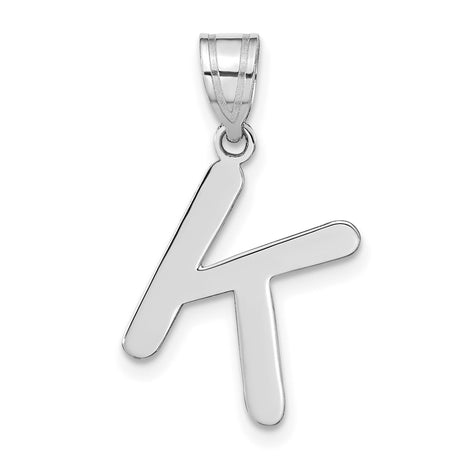 14k White Gold Letter K Pendant, Script Initial Charm for Women or Unisex Wear