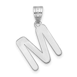 14k White Gold Script Letter M Pendant, Polished Initial Charm for Women