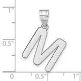 14k White Gold Script Letter M Pendant, Polished Initial Charm for Women