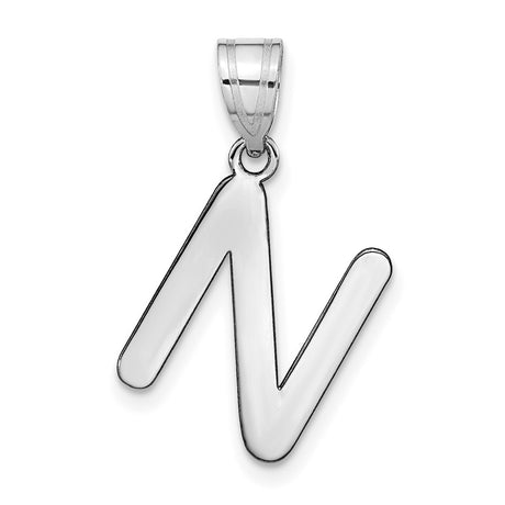14k White Gold Letter N Pendant, Polished Block Font Initial Charm for Women