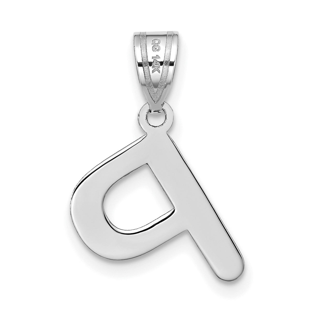 14k White Gold Letter P Pendant Charm, Block Initial Monogram, Polished Unisex Design