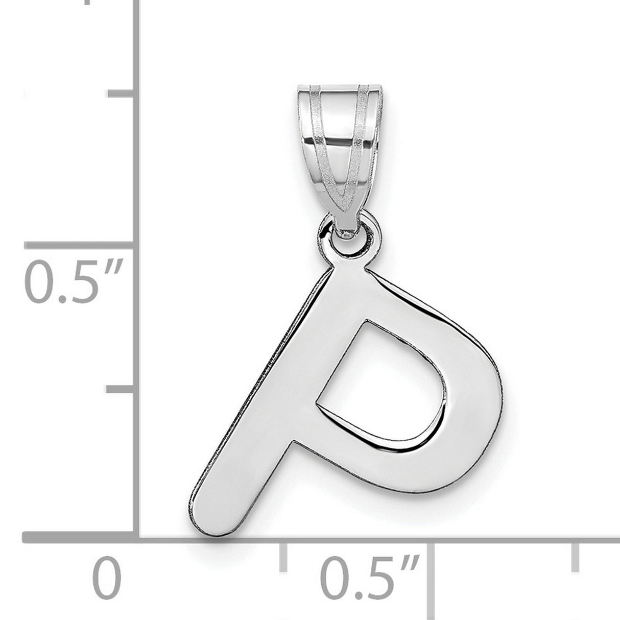 14k White Gold Letter P Pendant Charm, Block Initial Monogram, Polished Unisex Design