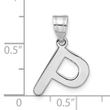 14k White Gold Letter P Pendant Charm, Block Initial Monogram, Polished Unisex Design