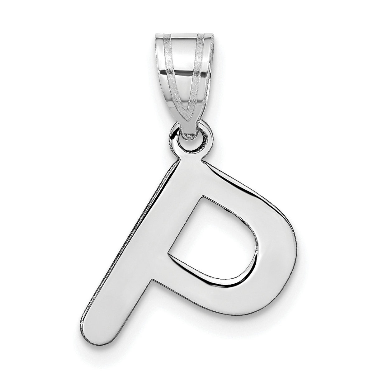 14k White Gold Letter P Pendant Charm, Block Initial Monogram, Polished Unisex Design