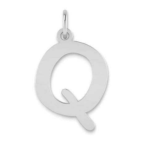 Polished Bubble Letter Q Initial Charm Pendant in Real 14k White Gold