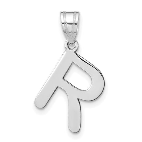 14k White Gold Letter R Pendant, Polished Script Initial Charm, Unisex Monogram Jewelry