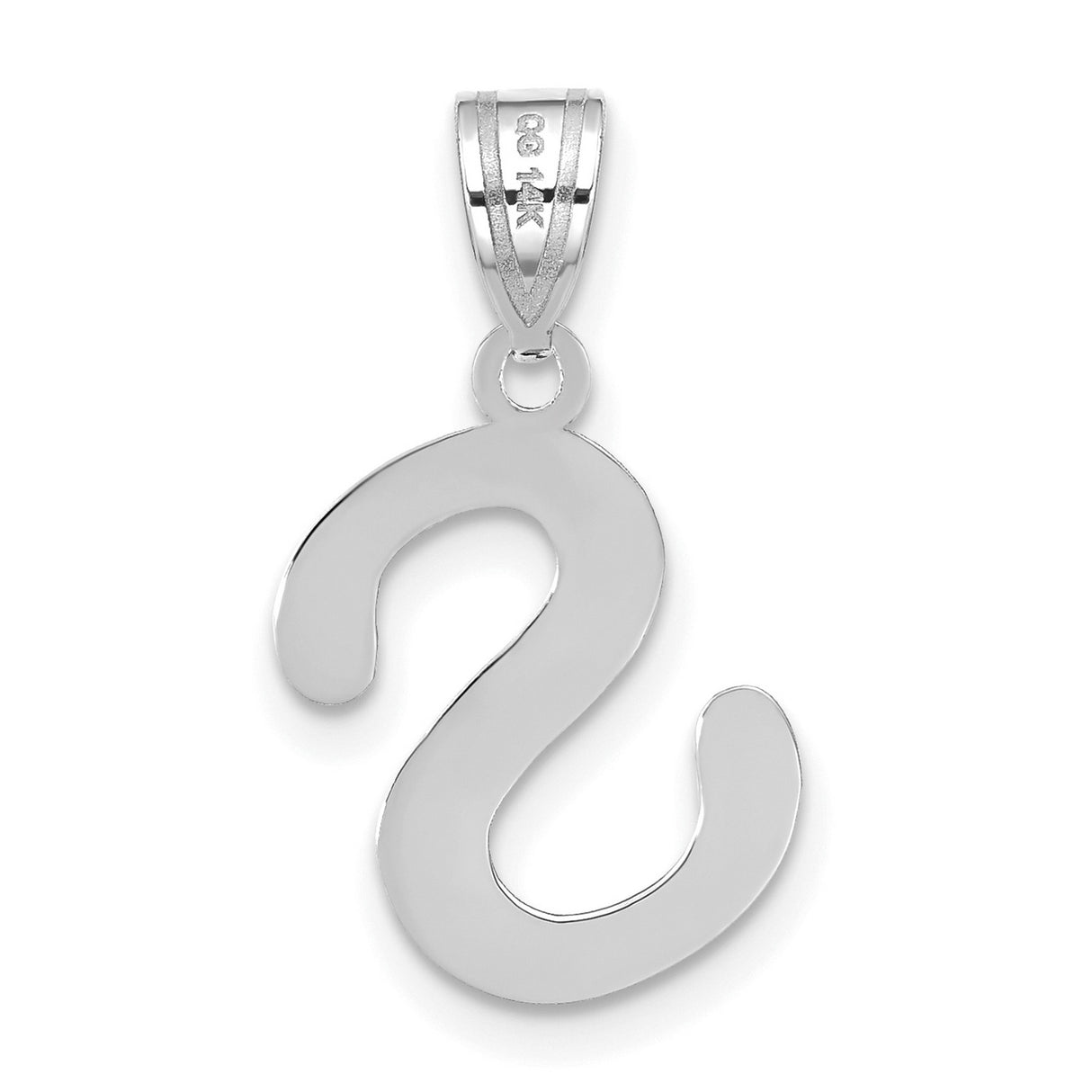 14k White Gold Initial Letter S Pendant, Polished Script Charm for Women