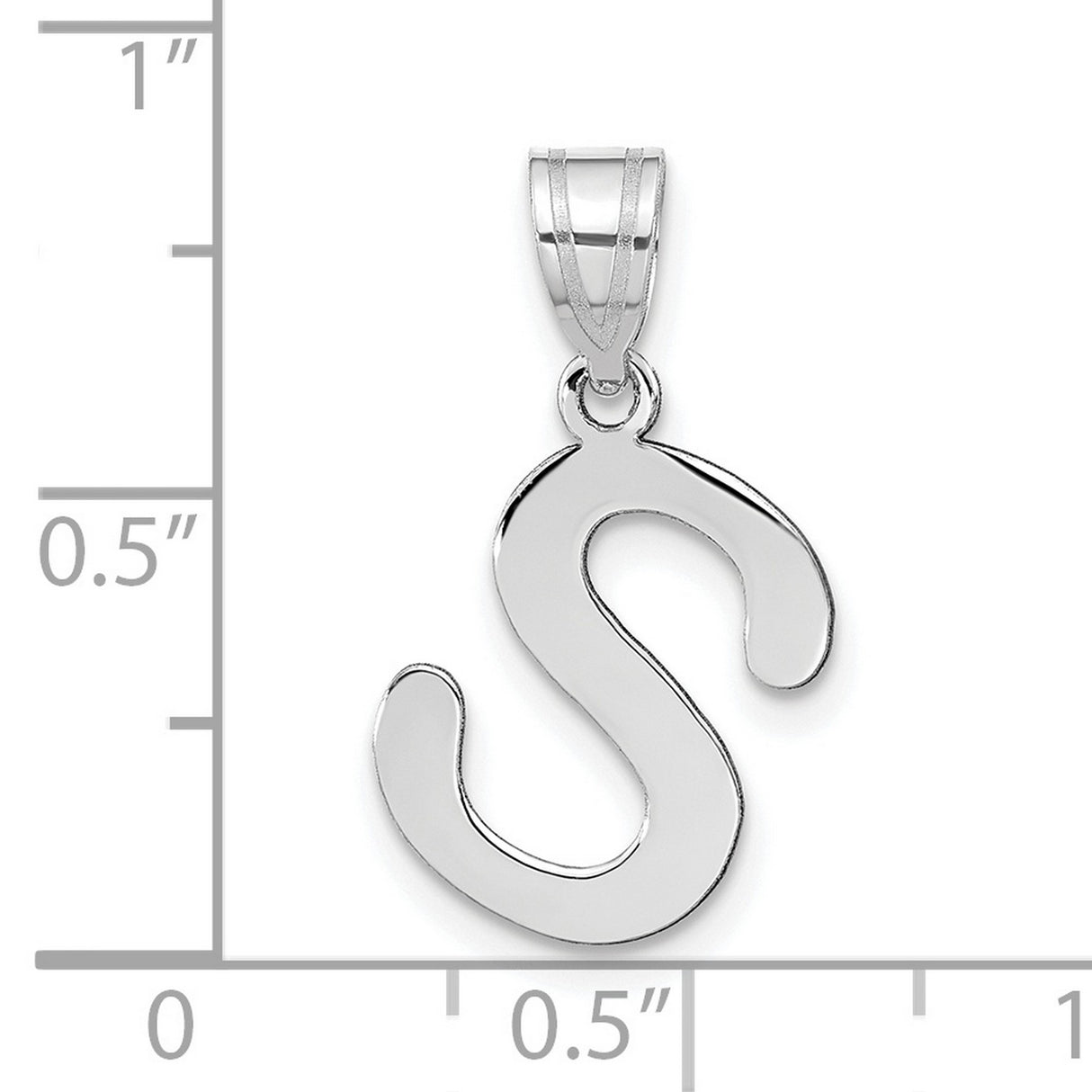14k White Gold Initial Letter S Pendant, Polished Script Charm for Women
