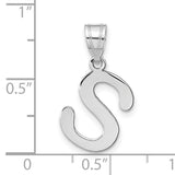 14k White Gold Initial Letter S Pendant, Polished Script Charm for Women