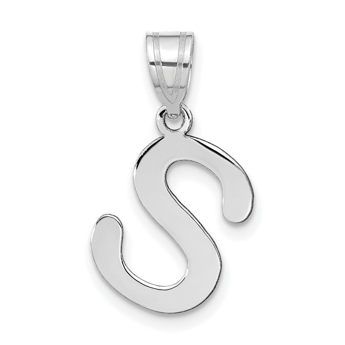 14k White Gold Initial Letter S Pendant, Polished Script Charm for Women
