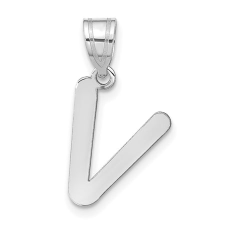 14k White Gold Letter V Pendant, Dainty Polished Initial Charm for Women