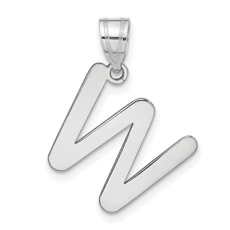 14k White Gold Letter W Pendant, Script Initial Charm, Polished Alphabet Jewelry for Women or Unisex