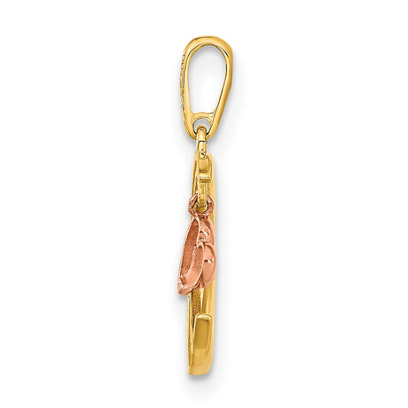 14k Two-Tone Gold Pendant with Cubic Zirconia, Crescent Moon and Rose Gold Heart Charm