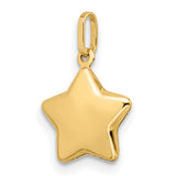 Polished Puffed Star Charm Pendant in Real 14k Yellow Gold