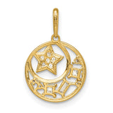 14k Yellow Gold Celestial Pendant with Cubic Zirconia, Crescent Moon and Star