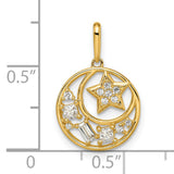 14k Yellow Gold Celestial Pendant with Cubic Zirconia, Crescent Moon and Star
