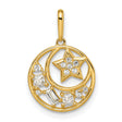 14k Yellow Gold Celestial Pendant with Cubic Zirconia, Crescent Moon and Star