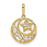 14k Yellow Gold Celestial Pendant with Cubic Zirconia, Crescent Moon and Star