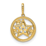 14k Yellow Gold Star Pendant with Cubic Zirconia Accents and Celestial Motif Charms for Women