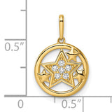 14k Yellow Gold Star Pendant with Cubic Zirconia Accents and Celestial Motif Charms for Women