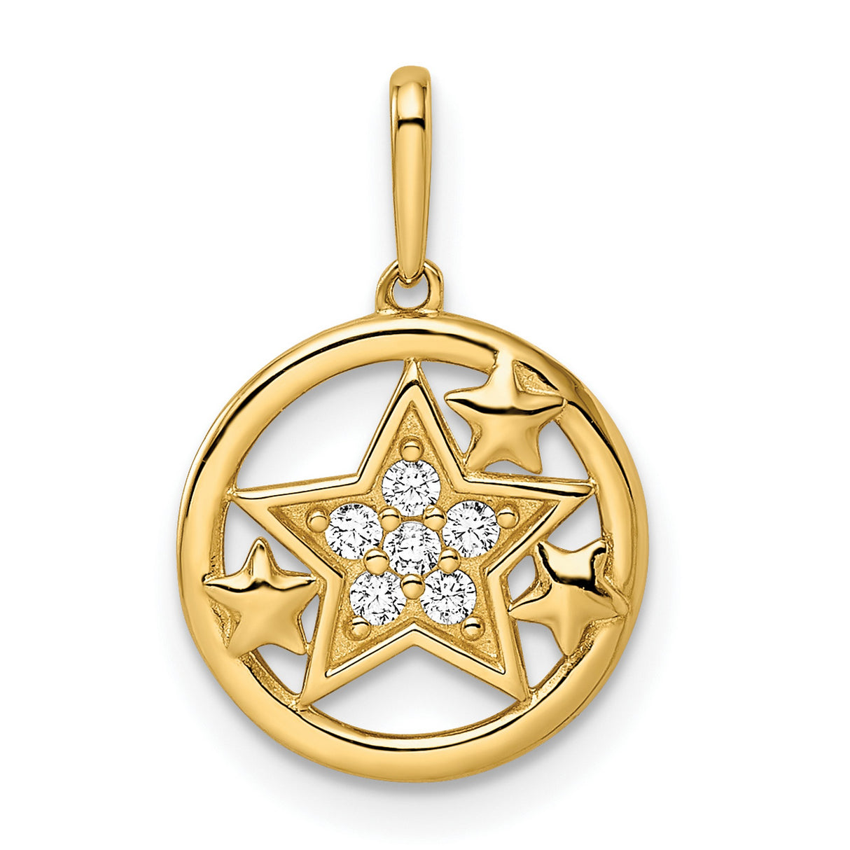 14k Yellow Gold Star Pendant with Cubic Zirconia Accents and Celestial Motif Charms for Women