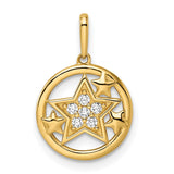 14k Yellow Gold Star Pendant with Cubic Zirconia Accents and Celestial Motif Charms for Women