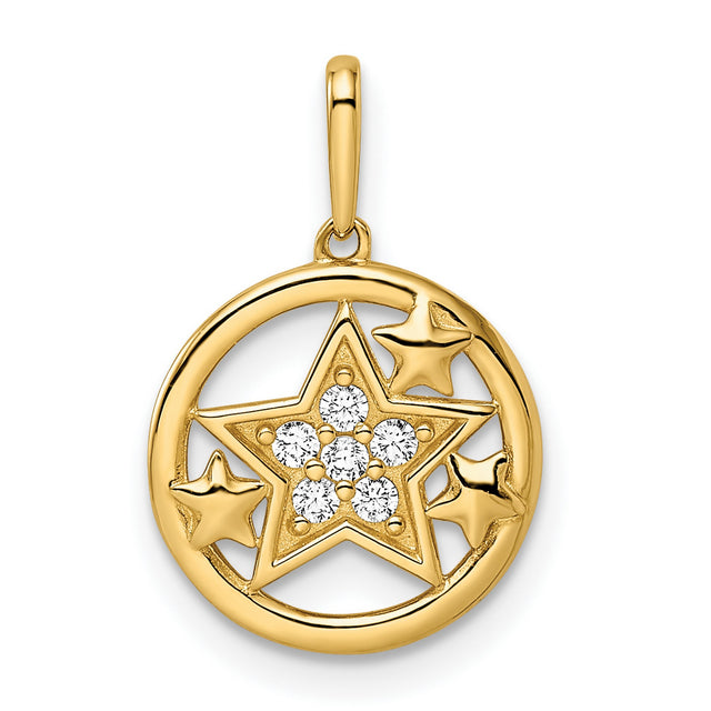 14k Yellow Gold Star Pendant with Cubic Zirconia Accents and Celestial Motif Charms for Women