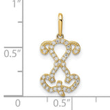 14k Yellow Gold Pendant with Cubic Zirconia, Cursive Letter L Initial Charm for Women