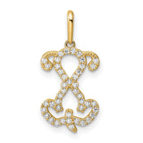 14k Yellow Gold Pendant with Cubic Zirconia, Cursive Letter L Initial Charm for Women