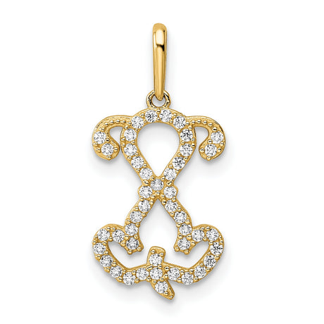 14k Yellow Gold Pendant with Cubic Zirconia, Cursive Letter L Initial Charm for Women