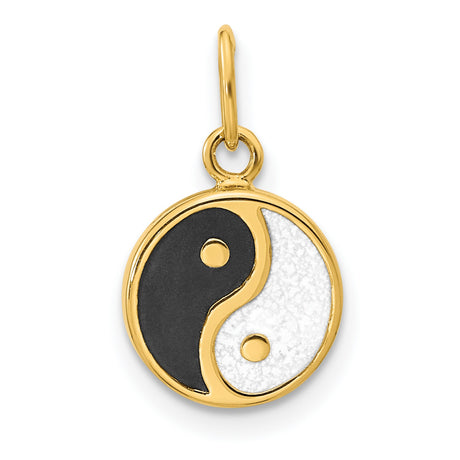 14k Yellow Gold Yin Yang Pendant, Black and White Enamel, Taoist Symbol of Harmony and Balance