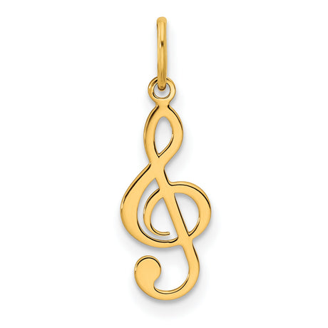 14k Yellow Gold Pendant, Treble Clef Openwork Music Symbol Charm, Unisex Musical Design