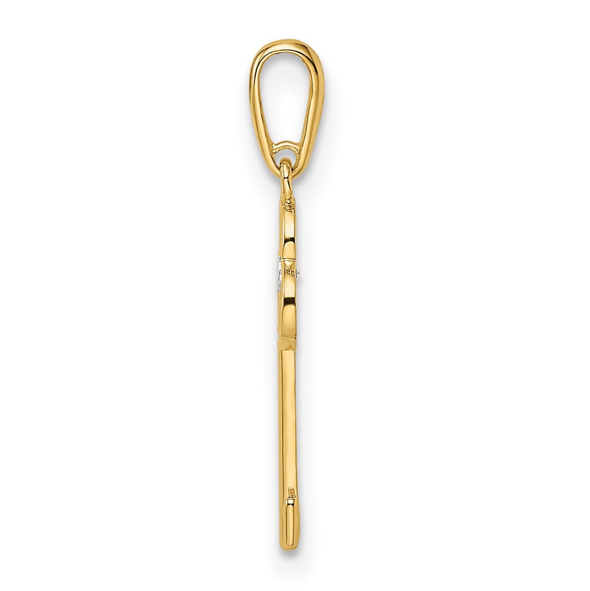 14k Yellow Gold Key Pendant with Cubic Zirconia, Clover Design, Symbolic Charm for Women