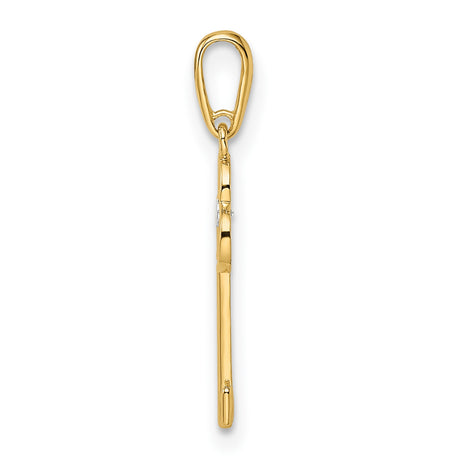 14k Yellow Gold Key Pendant with Cubic Zirconia, Clover Design, Symbolic Charm for Women