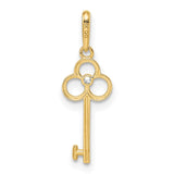 14k Yellow Gold Key Pendant with Cubic Zirconia, Clover Design, Symbolic Charm for Women