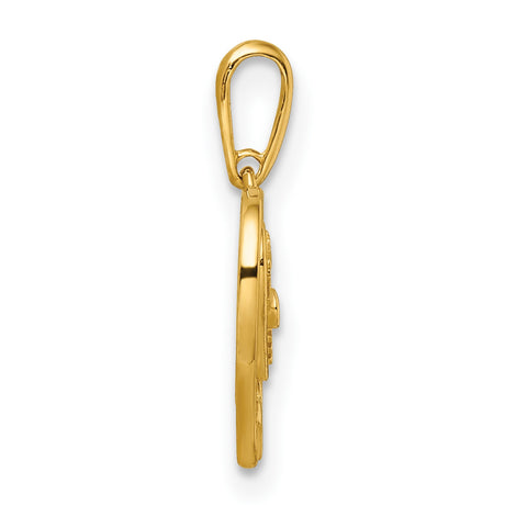 14k Yellow Gold Heart Pendant with Mom and Daughter Design, Diamond Accent