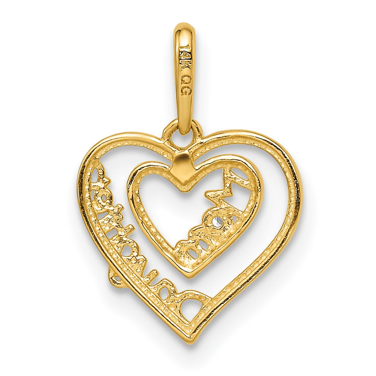 14k Yellow Gold Heart Pendant with Mom and Daughter Design, Diamond Accent