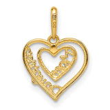 14k Yellow Gold Heart Pendant with Mom and Daughter Design, Diamond Accent
