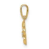 14k Yellow Gold Flower Pendant with Cubic Zirconia, Textured Five-Petal Floral Design for Women