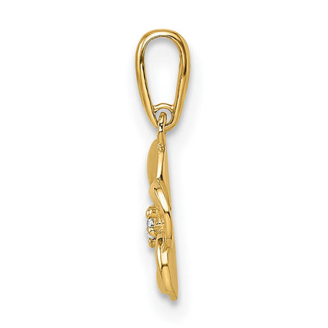 14k Yellow Gold Flower Pendant with Cubic Zirconia, Textured Five-Petal Floral Design for Women