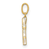 14k Yellow Gold Cross Pendant with Mother of Pearl Inlay, Traditional Christian Design for Women