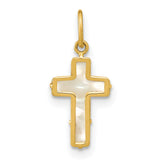 14k Yellow Gold Cross Pendant with Mother of Pearl Inlay, Traditional Christian Design for Women