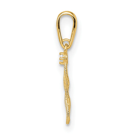 14k Yellow Gold Cross Pendant with Cubic Zirconia, Openwork Marquise Design, Christian Jewelry for Women