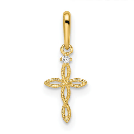 14k Yellow Gold Cross Pendant with Cubic Zirconia, Openwork Marquise Design, Christian Jewelry for Women
